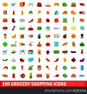 100 grocery shopping icons set in cartoon style for any design vector illustration. 100 grocery shopping icons set, cartoon style