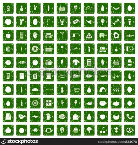 100 grocery shopping icons set in grunge style green color isolated on white background vector illustration. 100 grocery shopping icons set grunge green