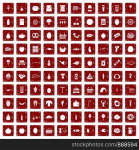 100 grocery shopping icons set in grunge style red color isolated on white background vector illustration. 100 grocery shopping icons set grunge red