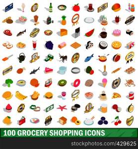 100 grocery shopping icons set in isometric 3d style for any design vector illustration. 100 grocery shopping icons set, isometric 3d style