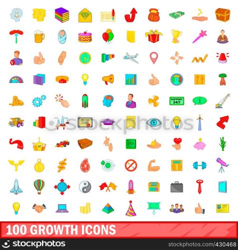 100 growth icons set in cartoon style for any design vector illustration. 100 growth icons set, cartoon style