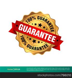 100% Guarantee Gold Seal Stamp Vector Template Illustration Design. Vector EPS 10.