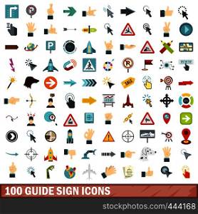 100 guide sign icons set in flat style for any design vector illustration. 100 guide sign icons set, flat style