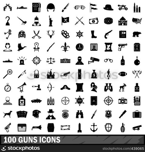 100 guns icons set in simple style for any design vector illustration. 100 guns icons set, simple style