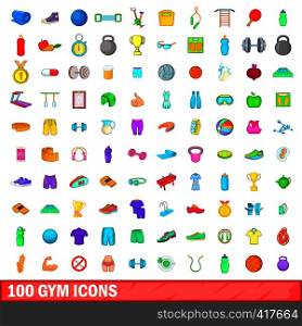 100 gym icons set in cartoon style for any design vector illustration. 100 gym icons set, cartoon style
