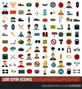 100 gym icons set in flat style for any design vector illustration. 100 gym icons set, flat style