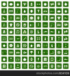 100 gym icons set in grunge style green color isolated on white background vector illustration. 100 gym icons set grunge green