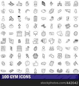 100 gym icons set in outline style for any design vector illustration. 100 gym icons set, outline style