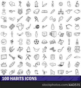 100 habits icons set in outline style for any design vector illustration. 100 habits icons set, outline style