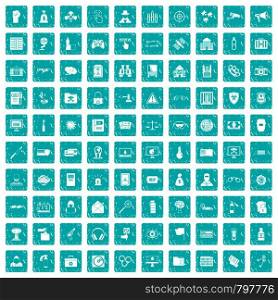 100 hacking icons set in grunge style blue color isolated on white background vector illustration. 100 hacking icons set grunge blue