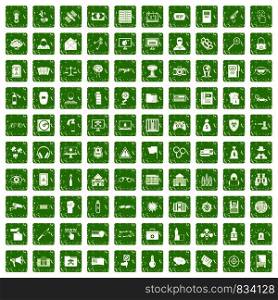 100 hacking icons set in grunge style green color isolated on white background vector illustration. 100 hacking icons set grunge green