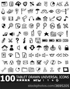 100 hand drawn web universal icons | vector black icon set isolated on white