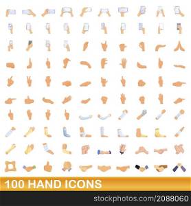 100 hand icons set. Cartoon illustration of 100 hand icons vector set isolated on white background. 100 hand icons set, cartoon style
