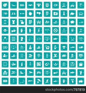 100 hand icons set in grunge style blue color isolated on white background vector illustration. 100 hand icons set grunge blue