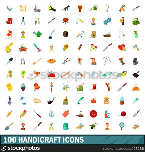 100 handicraft icons set in cartoon style for any design vector illustration. 100 handicraft icons set, cartoon style