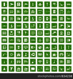 100 hardware icons set in grunge style green color isolated on white background vector illustration. 100 hardware icons set grunge green