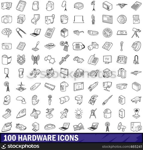 100 hardware icons set in outline style for any design vector illustration. 100 hardware icons set, outline style