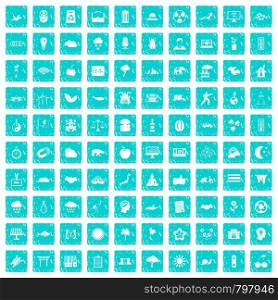 100 harmony icons set in grunge style blue color isolated on white background vector illustration. 100 harmony icons set grunge blue