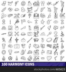 100 harmony icons set in outline style for any design vector illustration. 100 harmony icons set, outline style