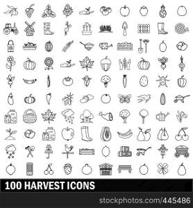 100 harvest icons set in outline style for any design vector illustration. 100 harvest icons set, outline style