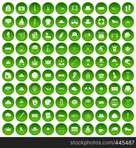 100 hat icons set green circle isolated on white background vector illustration. 100 hat icons set green circle