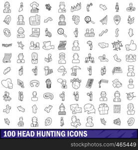 100 head hunting icons set in outline style for any design vector illustration. 100 head hunting icons set, outline style