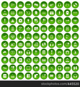 100 headphones icons set green circle isolated on white background vector illustration. 100 headphones icons set green circle