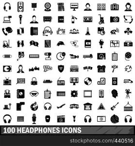 100 headphones icons set in simple style for any design vector illustration. 100 headphones icons set, simple style