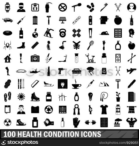 100 health condition icons set in simple style for any design vector illustration. 100 health condition icons set, simple style