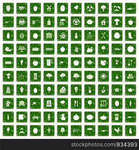 100 health food icons set in grunge style green color isolated on white background vector illustration. 100 health food icons set grunge green