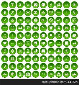 100 health icons set green circle isolated on white background vector illustration. 100 health icons set green circle