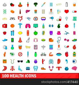 100 health icons set in cartoon style for any design vector illustration. 100 health icons set, cartoon style