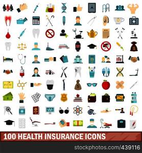 100 health insurance icons set in flat style for any design vector illustration. 100 health insurance icons set, flat style