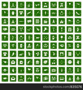 100 heart icons set in grunge style green color isolated on white background vector illustration. 100 heart icons set grunge green