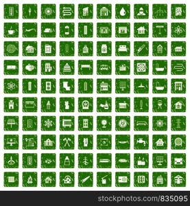 100 heating icons set in grunge style green color isolated on white background vector illustration. 100 heating icons set grunge green