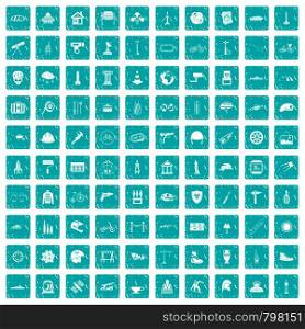 100 helmet icons set in grunge style blue color isolated on white background vector illustration. 100 helmet icons set grunge blue
