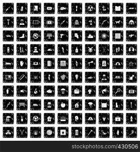 100 help icons set in grunge style isolated vector illustration. 100 help icons set, grunge style