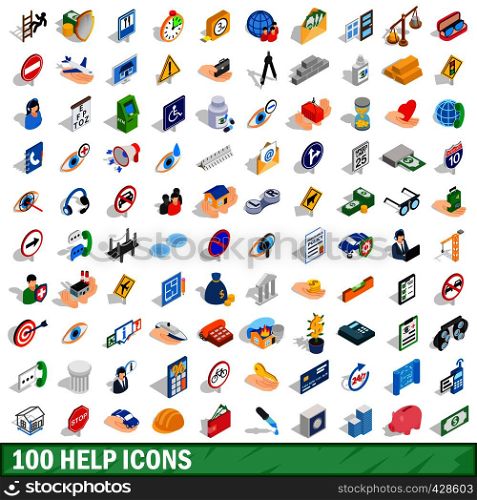 100 help icons set in isometric 3d style for any design vector illustration. 100 help icons set, isometric 3d style