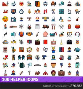 100 helper icons set. Cartoon illustration of 100 helper vector icons isolated on white background. 100 helper icons set, cartoon style