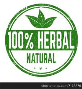 100% herbal sign or stamp on white background, vector illustration