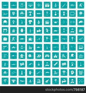 100 hero icons set in grunge style blue color isolated on white background vector illustration. 100 hero icons set grunge blue