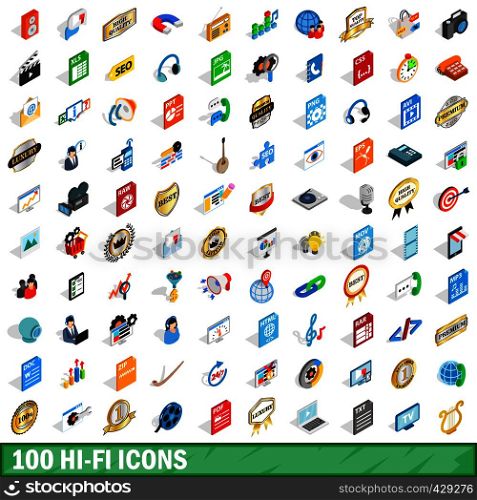 100 hi-fi icons set in isometric 3d style for any design vector illustration. 100 hi-fi icons set, isometric 3d style