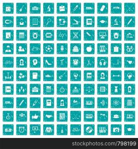 100 hi-school icons set in grunge style blue color isolated on white background vector illustration. 100 hi-school icons set grunge blue
