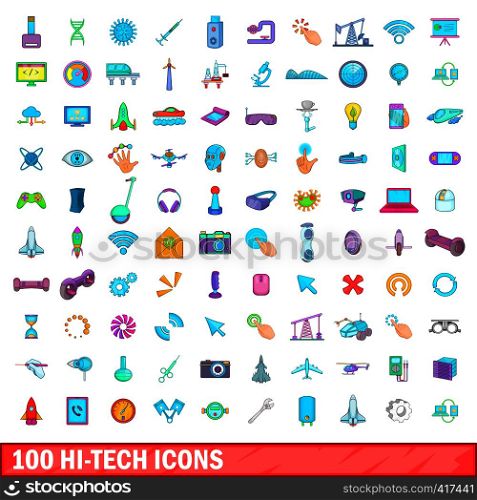 100 hi-tech icons set in cartoon style for any design vector illustration. 100 hi-tech icons set, cartoon style