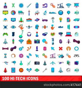 100 hi-tech icons set in cartoon style for any design vector illustration. 100 hi-tech icons set, cartoon style