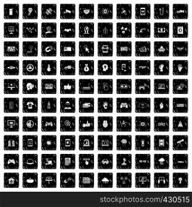 100 hi-tech icons set in grunge style isolated vector illustration. 100 hi-tech icons set, grunge style