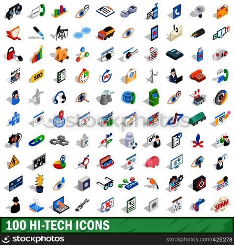 100 hi-tech icons set in isometric 3d style for any design vector illustration. 100 hi-tech icons set, isometric 3d style