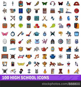 100 high school icons set. Cartoon illustration of 100 high school vector icons isolated on white background. 100 high school icons set, cartoon style