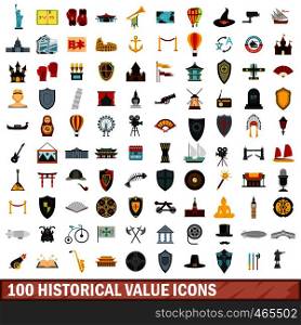 100 historical value icons set in flat style for any design vector illustration. 100 historical value icons set, flat style