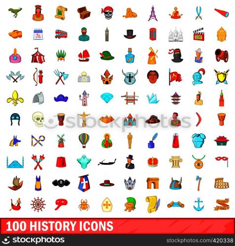 100 history icons set in cartoon style for any design vector illustration. 100 history icons set, cartoon style